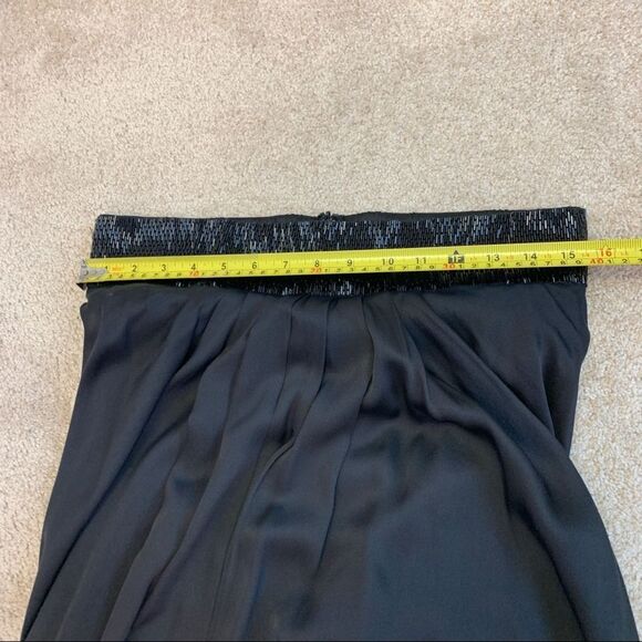 BEBE Black Silk Beaded Trim Formal Ruched Back Strapless Long maxi Dress size S - Picture 15 of 17